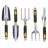 Garden Tools Set 5 Piece Hand Tool Gift Kit For Planting Digging Weeding Hand Trowel, Transplanter, Weeder, Hand Cultivator, Fork, Gardening Gifts for Women & Men TOUGH MASTER