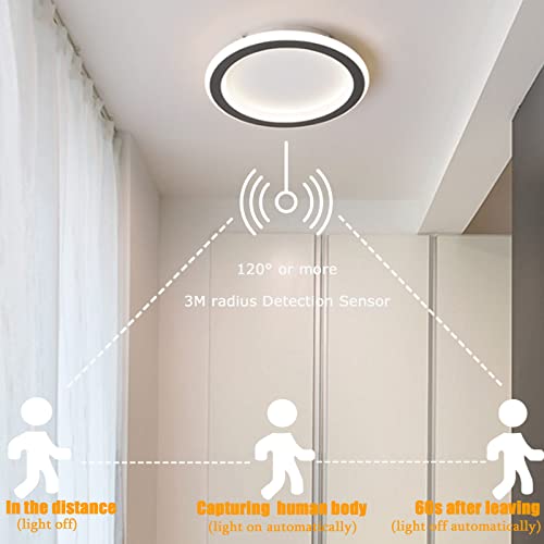 Modern Motion Sensor Led Ceiling Light, 7.8 Inch Motion Flush Mount Lighting Fixture, 20W Warm White Motion Activated Ceiling Lamp Ultra Thin Light For Entrance Hallway Aisle Stair Kitchen (White) #TOP4