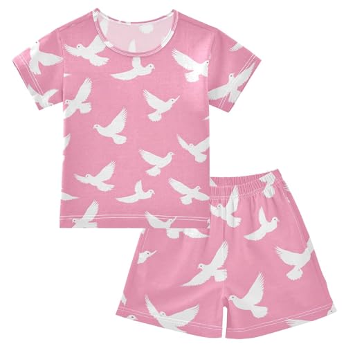 White Dove Pajama Set, Short Sleeve Cotton Sleepwear Nightwear