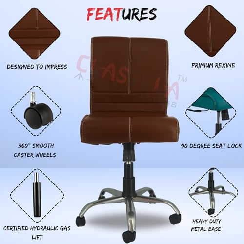 Image of NEWTURN Maxson ARMLESS (PRE-Assembled) with Heavy Duty Metal Stand Ergonomic Premium Leather Revolving Office Chair with 1 Years Warranty(TILT Pushback Mechanism) (Dark Brown)