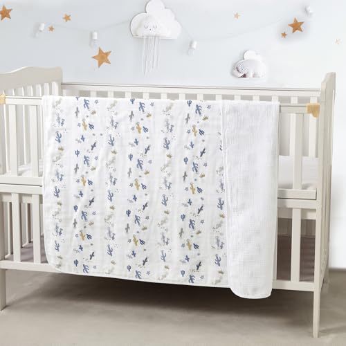 Image of CREVENT 40''X40'' 100% Organic Cotton Muslin Baby Blanket for Newborns, Essential for Baby Shower Birthday Gift - Cactus 100X100cm