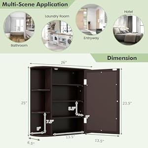 Moccha Bathroom Cabinet, Mirrored Wall Mounted Medicine Cabinet with Mirrored Door and 6 Open Shelves, Floating Shelf, Dressing Mirror with Storage Cabinet, Suitable for Foyer, Living Room (Brown) Moccha Bathroom Cabinet Mirrored Wall Mounted Medicine Cabinet with Mirrored Door and 6 Open Shelves Floating Shelf Dressing Mirror with Storage Cabinet Suitable for Foyer Living Room Brown
