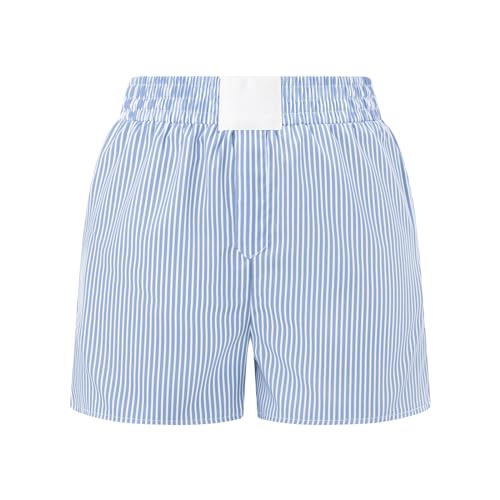 Image of Pivanzore Y2k Plaid Shorts for Women Casual Elastic Waist Aesthetic Lounge Bottom Baggy Pajama Shorts Boxers Sleepwear