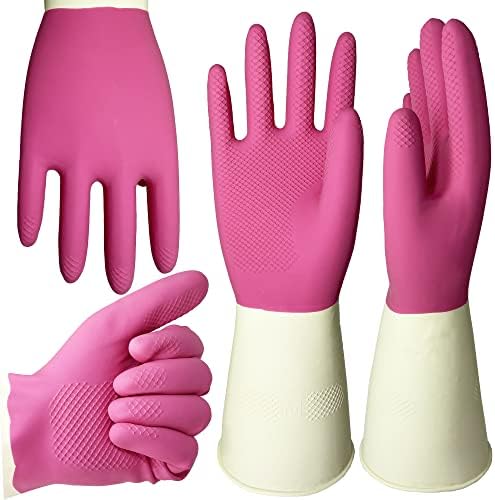 ROYAKI Cleaning Latex Gloves, Waterproof Cleaning Protective Dishwashing Rubber Gloves, 2 Pairs Size Large