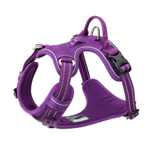 KDBT 【中型犬・大型犬用】犬ハーネス リードセット ?外キャンプ用 ペット用品 ベストタイプ 反射材付き 付けやすくて快適 通気性良好 散歩 安心 (S,パープル)