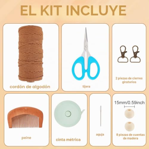 Kit de bolsa de macramé con video paso a paso para crear un bolso bohemio con borlas 2