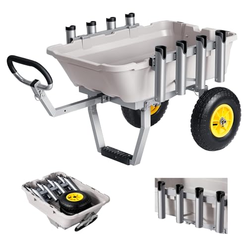VEVOR Beach Fishing Cart 200 lbs Load Capacity Fishing Cart with Heavy-Duty Aluminum Alloy Frame 13-Inch All-Terrain Tires 8 Rod Holders Strap Easy to Clean for Outdoor Camping Picnic