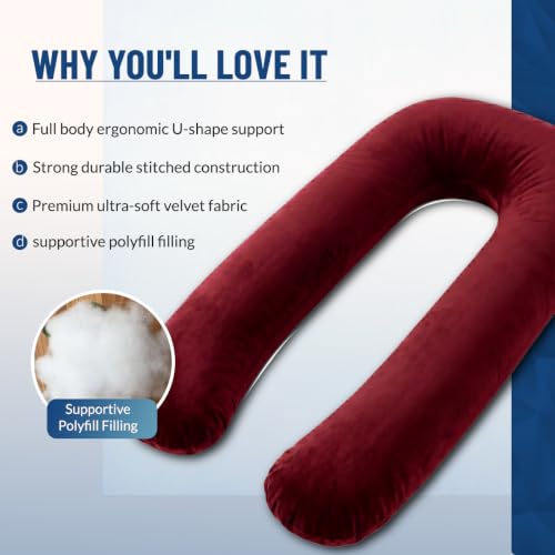 Image of Amazon Basics Full Body Pregnancy Pillow for Maternity,Baby Nursing,Full Body Support-Abdomen,Hip,Spine,Neck&Leg Support Cushion| Perfect Baby Shower Gift | U-Shaped-Washable Cover with Zip - Maroon