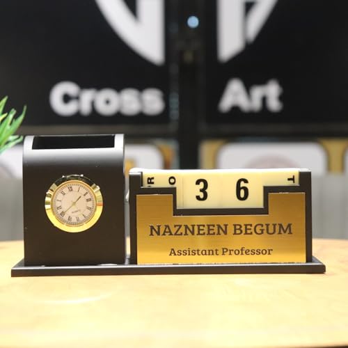 Image of Personalized Gold Pen Stand With Name, Table Watch, Calendar, Stationery & Wooden Desk Organizer - Custom Corporate Gift For Doctors, Office, Study, New Year Gift For Employees (Pen with stand)