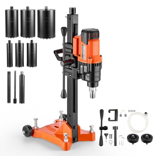 Image of VEVOR Diamond Core Drilling Machine Dry and Wet 0.8-8 in Drilling Diameter | 8 Drill Bits, Rolling Core Drill Rig, Wheeled Stand, Lifting Handle, 3000W 800RPM, UNC1 1 /4-7 Thread for Concrete Brick Stone