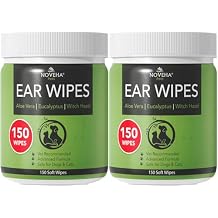 NOVEHA 300PCs Dog Ear Cleaner Wipes, Daily Ear Cleaner for Dogs & Cats - Stop Ear Itching with Aloe, Eucalyptus & Witch Hazel Ear Wipes for Dogs - for Odor Control, Dirt and Wax Removal, Unscented
