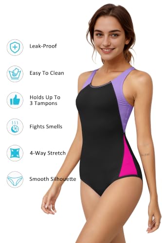 Image of Beautikini Period Swimwear One Piece Sporty Racerback Color Block Swimsuit