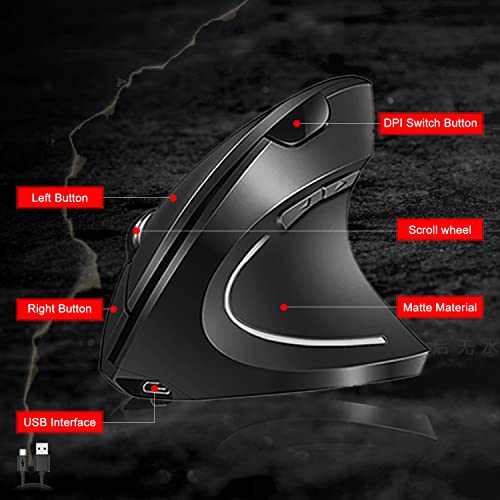 Vassink Ergonomic Mouse, Rechargeable Wireless Mouse, 2.4Ghz Rechargeable Wireless Vertical Optical Mice With Usb Receiver, 6 Buttons, 800/1200/1600 Dpi, For Laptop, Pc, Computer Black #TOP6