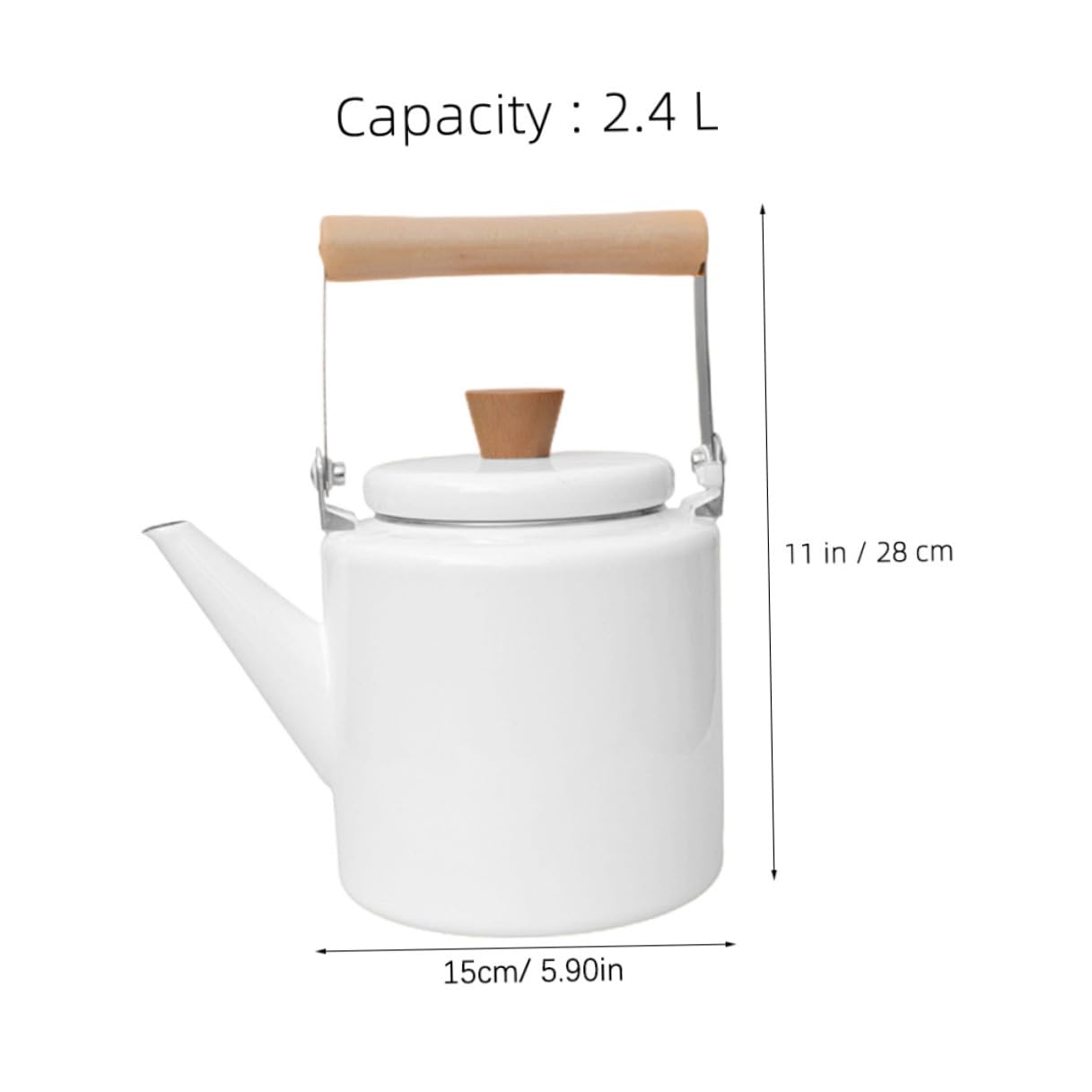 Tetera Esmaltada de 2,4 L Mango de Madera, Color Blanco