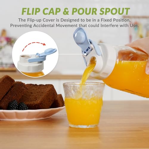 Image of Soligt 6 Pack Colorful Mason Jar Lids, Regular Mouth Pour Spout Flip Cap Lids for Ball Brand Mason Jars, Leakproof, Portable & Refrigerator Safe (2 Gray Blue Lid, 2 Light Green, 2 Watermelon Red)