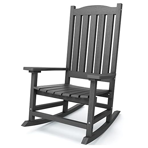 SERWALL Patio Rocking Chair, Oversized Porch Rocker for Adults, All Weather Resistant Rocking Chair for Patio Lawn Garden, Grey