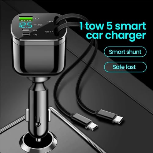 WCWKMYMPTZ Retractable Car Charger 5 in 1 Charging Cable 2 Type C Ports Adapter Compatible Lighter by WCWKMYMPTZ - Image 5