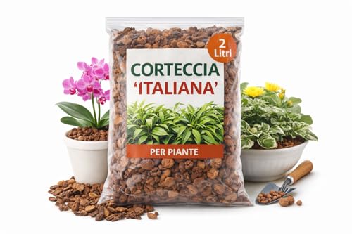corteccia italiana per piante 2 litri – pacciamatura naturale per vasi, fioriere e giardino – decorativa e protettiva – lemag srl