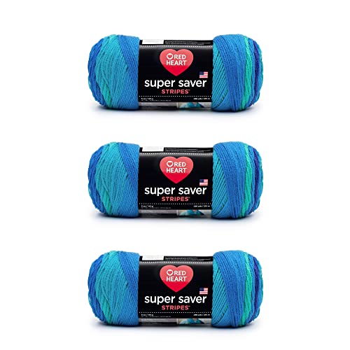 Image of Red Heart Super Saver Yarn, 3 Pack, Cool Stripe 3 Count