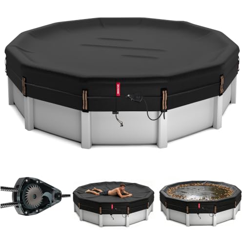 QH.HOME 21 Ft Heavy Duty Winter Pool Cover for 21 Ft Steel Wall Pool 4 ft Overlap (25ft Cover Size) [Excellent Windproof ] Fast Tightening Ratchet & Counterweight Ring Cold and UV Resistant