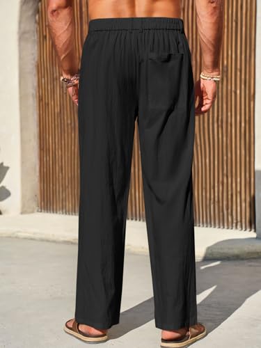 Runcati Mens Casual Cotton Pants Loose Fit Lightweight Elastic Waist Pants Baggy Wide Leg Summer Beach Yoga Linen Trousers3