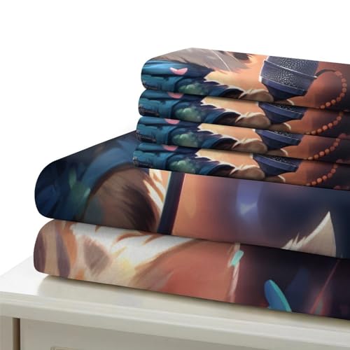 Housse de couette chat qui chante 3D parure de lit 135x200 cm