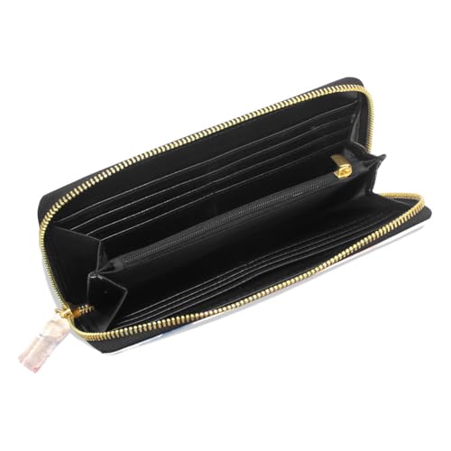 Long Wallets Leather Bifold Wallet for Women Flower Floral 4 with Zipper Credit Card Holder Large Capacity 5