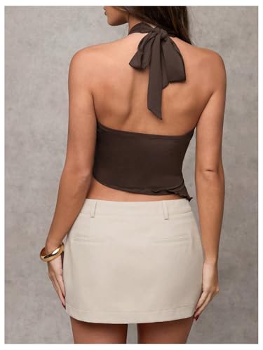 Milumia Women's Sexy V Neck Halter Top Y2k Asymmetrical Hem Tie Backless Going Out Tank Tops3