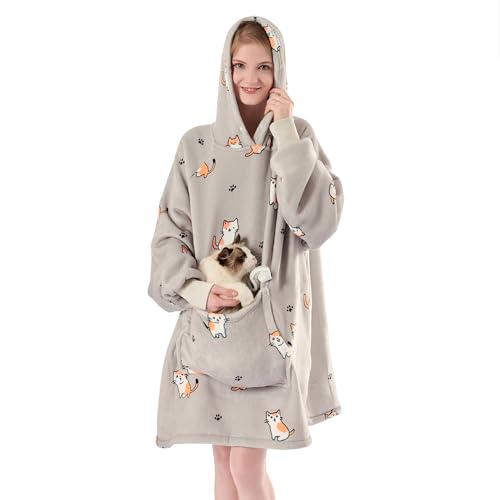 Krifey Wearable Blanket Hoodie Oversized Sherpa Hooded Blanket for Adults