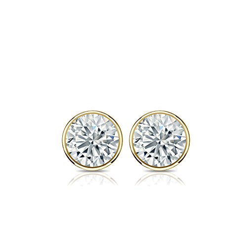 1/6 to 2 Carat Round Diamond Stud Earrings in 14k Yellow Gold Bezel-set (cttw, Good, I1-I2) Screw Back by Diamond Wish3
