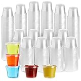 500-Pack Disposable 1 Oz Portion Cups with Lids for Parties and Events, Small Containers for Sample Tasting, Party Shots, Condiments, Sauces, Communion, Clear, Bulk