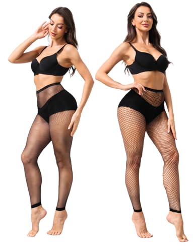 CharnmRose 2 Pairs Women's Footless Fishnet Tights High Waist Fishnets for Women Fishnet Stockings4