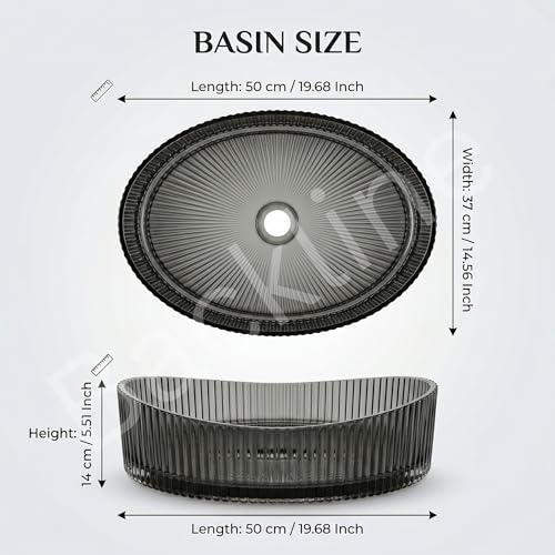 Image of B Backline Glass Basin For Bathroom | Transparent 100% Pure Glass Basin | Premium Table Top Countertop Wash Basin | Toughened Glass Design | 7-Year Warranty | Size: 50 x 37 x 14 cm (Black)