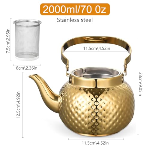 Image of Supvox 2L Teapot with Removable Infuser, Stainless Steel Tea Pots for Stovetop - Perfect Filter for Loose Leaf Tea or Tea Bags (Luxury Golden)