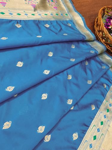 Image of DEVANGI Women's Woven Paithani Banarasi Silk Dupatta /Chunni For Women, Floral Print 1 Meter Wide and 2.3 Meter Length Printed Designer Dupatta /Chunni For Girls