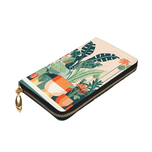 Cartoon Small Green Plant Picture Leather Long Clutch Wallet for Fashionable Girls and Women - Durable, Stylish, and Functional, Black, One Size3