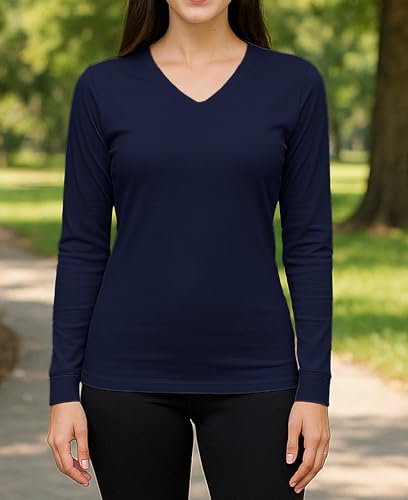 Sexy Basics Women's Cotton Stretch Long Sleeve V- Neck Athletic Tops | Casual & Active Color T Shirts | Multi Packs2