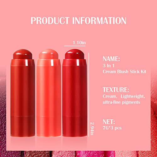 U-Shinein 3-In-1 Cream Blush Stick Kit, Cheek Blush & Natural Matte Lip & Eye Shadow Makeup Stick, Long-Lasting Lightweight Multi-Use Lip And Cheek Tint Hydrating Formula Blush Cream Stick Waterproof #TOP6