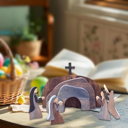 Badiman Easter Resurrection Scene Set Vacant Tabletop Ornaments Smooth Reliable Wooden Decorations Figurines for Festive Office
