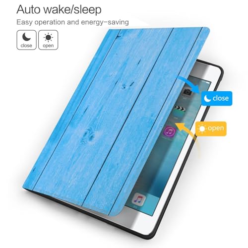 Coque iPad 10.2 compatible 9e 8e 7e gén support folio effet bois bleu - 3