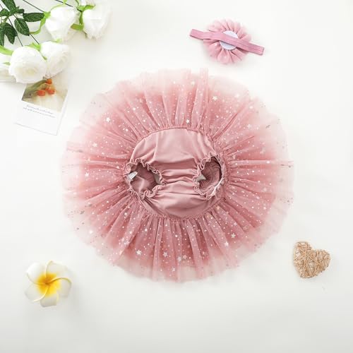 Image of 6M-3T Infant Baby Girl Tutu Skirt Toddler Girls Solid Color Tulle Skirts Birthday Outfits with Headband