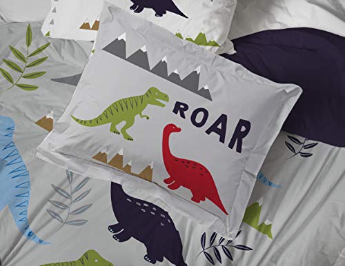 Image of Trend Collector Dinosaur Twin Comforter Set 5 Piece Kids Bedding, Gray | Bed in a Bag, Comforter Sheets Sham Pillowcase, Official Brand, Soft Microfiber, Machine Washable, Easy Care, Boys Gift