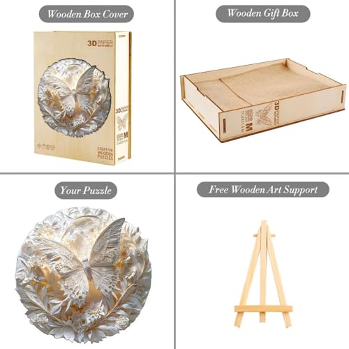 Rompecabezas de madera para adultos, puzzle 3D mariposa de papel, 100 piezas, forma animal único, desafío y regalo para adultos, 8.5x8.5 pulgadas miniatura 4