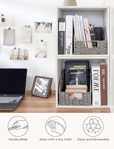 StorageWorks Wicker Baskets for Organizing, Pantry Organizers and Storage, Round Paper Rope Storage Basket for Pantry Shelves, Kitchen Counter, Gray, 2 Pack