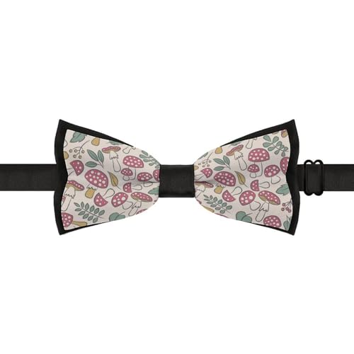 GoasNei Cute Mushrooms And Leaves Pattern Bow Tie for Men Adjustable Necktie Funny Tie Neck Ties for Weddings Party