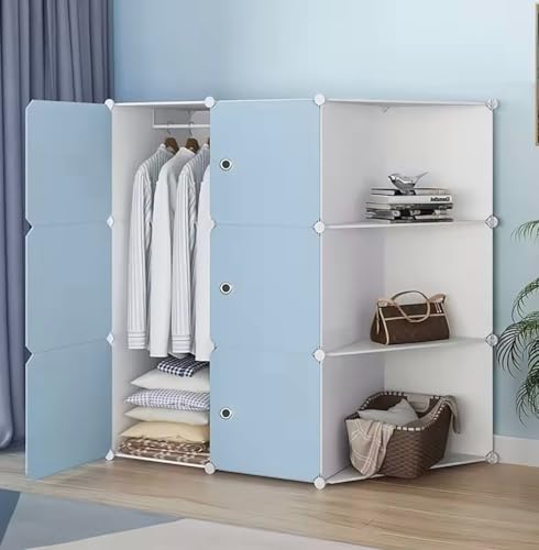 Image of Sunderlook Plastic Wardrobe for Kids Clothes - Professional Collapsible Wardrobe, Easy to Use Foldable Almirah, Plastic Cupboard for Kids for Home (SkyBlue-HD2, 6 Door)