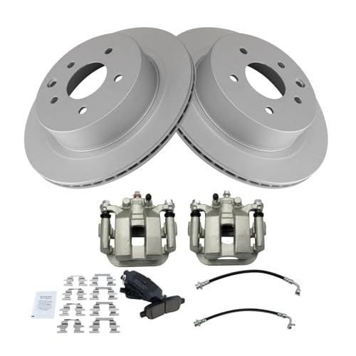 Image of TRQ Rear Brake Pad and Rotor Set Ceramic G Coated Rotors Calipers Compatible with 2003-2005 Infiniti G35 350Z