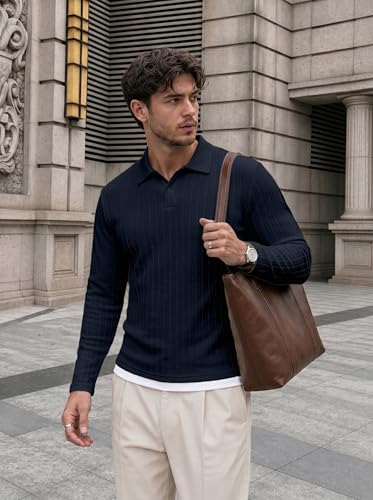 Image of JMIERR Mens Casual Polo Shirt Summer Short Sleeve Vacation Button Beach Knit Stretchy Golf Shirts
