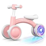 POBLON Colorful Lighting Baby Balance Bike for 1 Year Old Girl Boy, 12-24 Month Toddler Balance Bike with 4 Wheels & Soft Seat, First Birthday Gift (Pink)