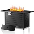 Electactic 43 Inch Propane Fire Pit Table, 3-in-1 Multi-Use 50,000 BTU Square Gas Fire Pit with Lid & Blue Glass Stones, Steel Tabletop, Adjustable Flame, for Patio, Backyard, Deck, Outdoor Gatherings